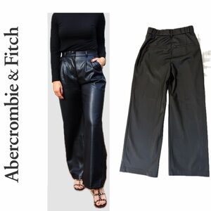 Abercrombie & Fitch Tailored Pants Vegan Leather Black Wide-Leg Sz S Biker Rock